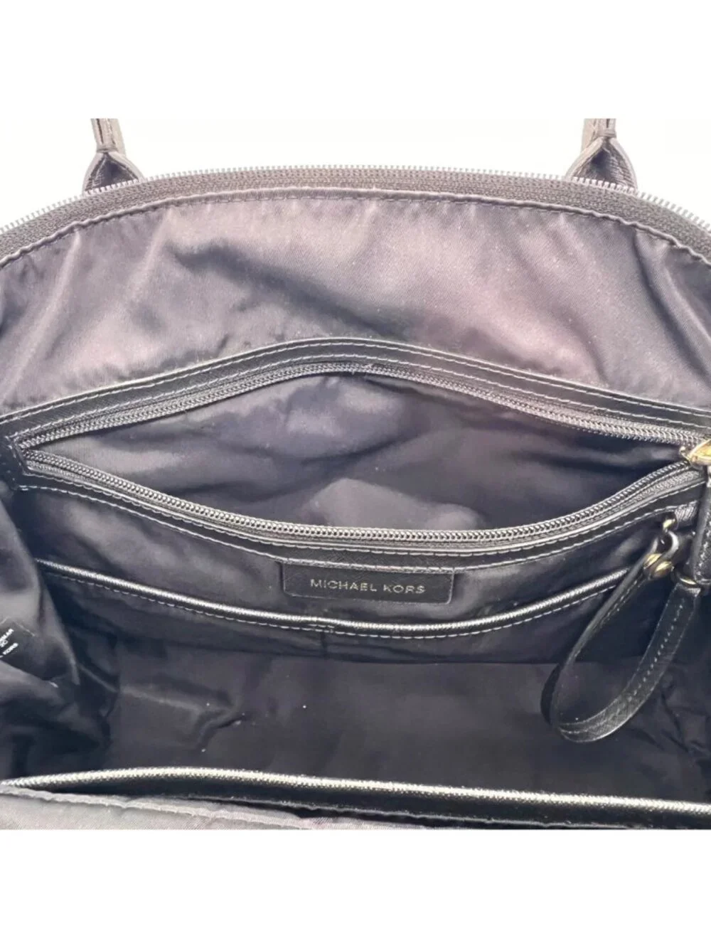 Michael Kors Kelsey Black Medium Nylon Zip Tote Gold Accents & Shoulder Straps